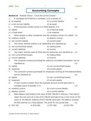 cover image of Grade 7 Ems Test 2: Accounting Concepts